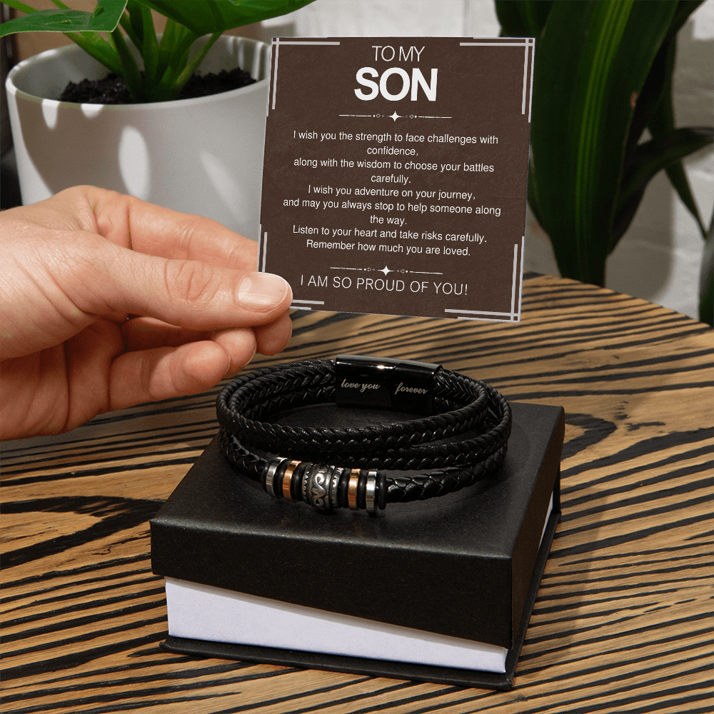 To My Son Bracelet Gift – From Mom and Dad with Personalized Card