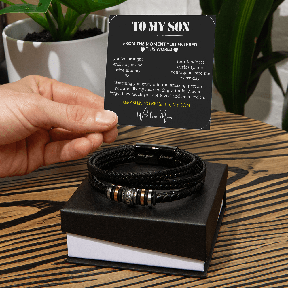 To My Son Bracelet from Mom – Love You Forever Leather Bracelet – Inspirational Gift for Son Birthday, Graduation, Christmas – Sentimental Jewelry from Mother