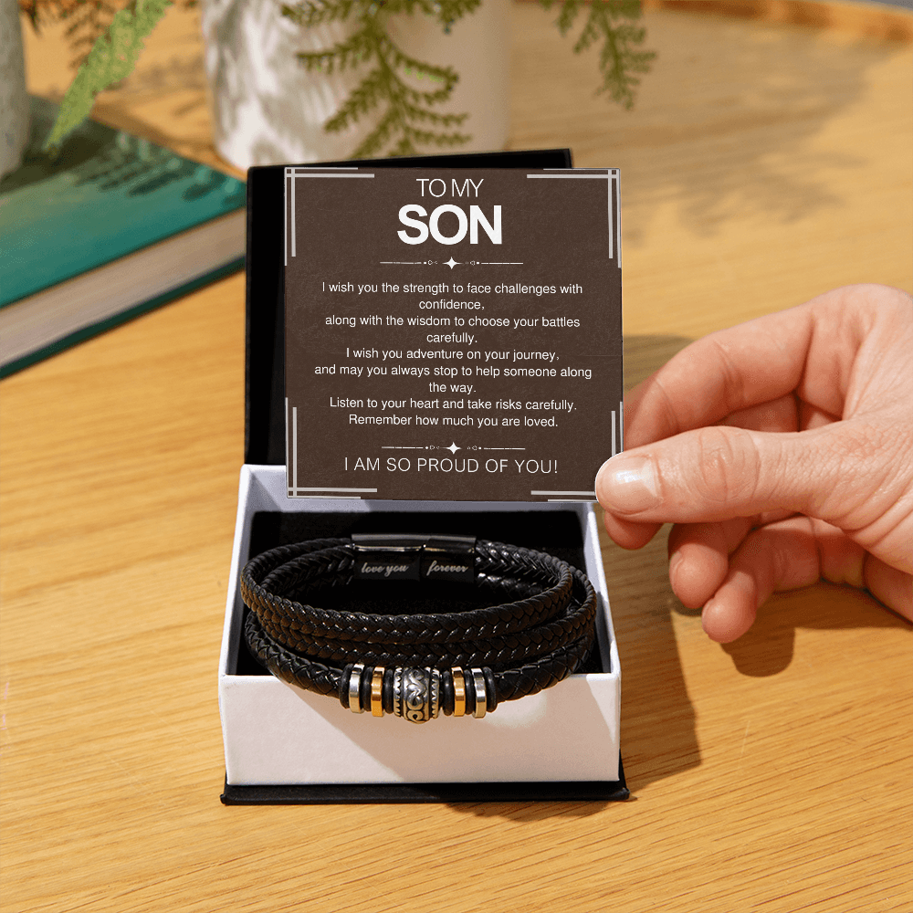 To My Son Bracelet Gift – From Mom and Dad with Personalized Card