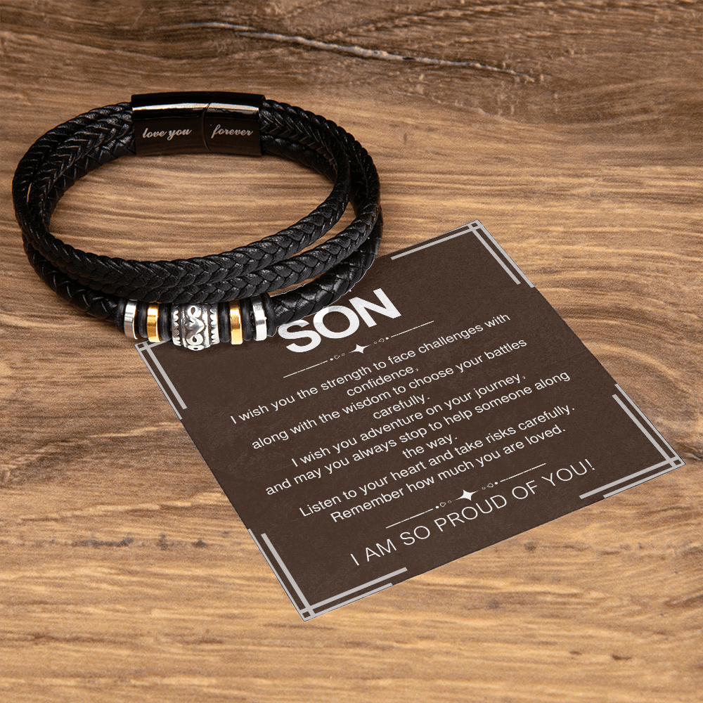 To My Son Bracelet Gift – From Mom and Dad with Personalized Card
