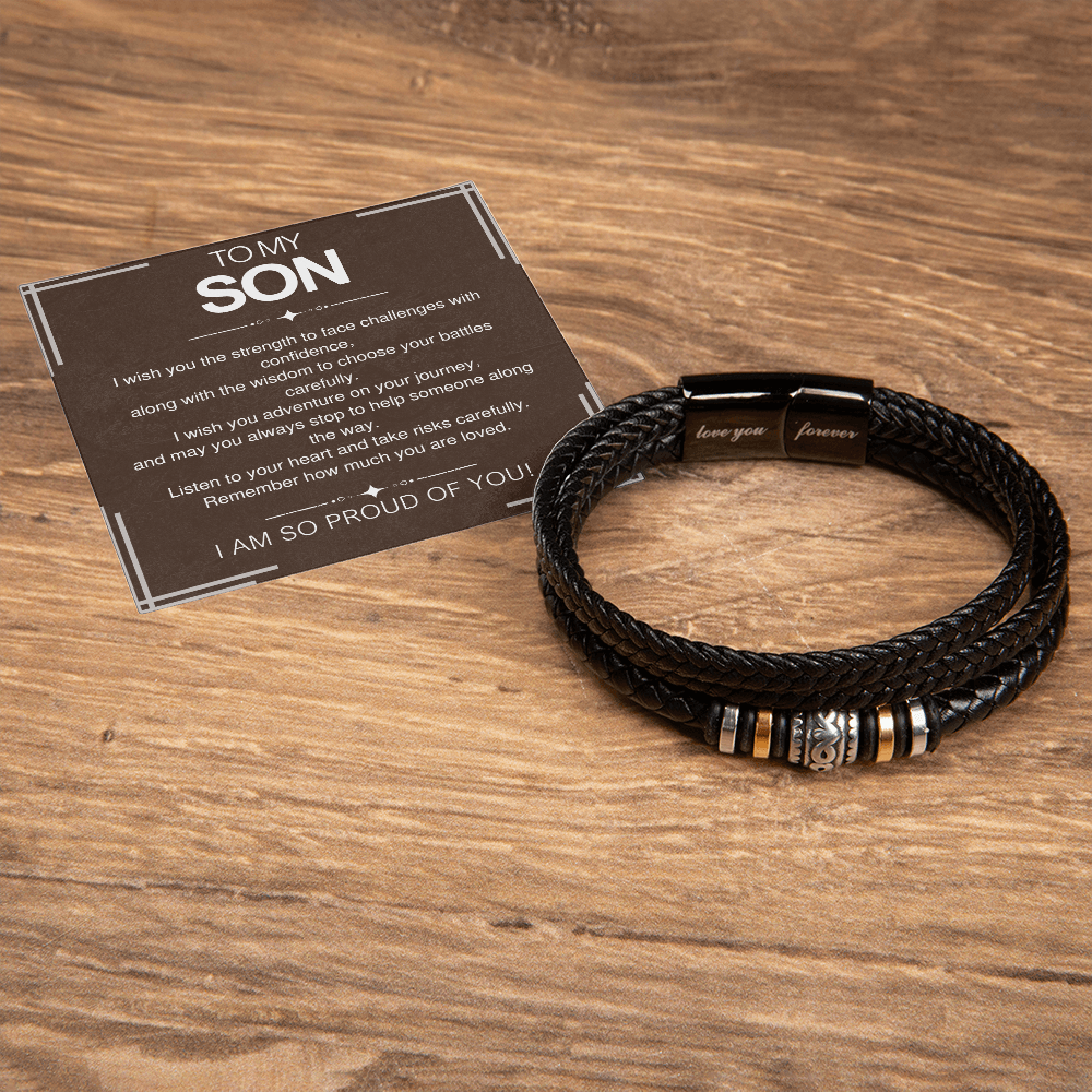 To My Son Bracelet Gift – From Mom and Dad with Personalized Card