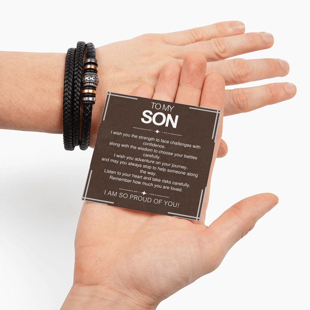 To My Son Bracelet Gift – From Mom and Dad with Personalized Card