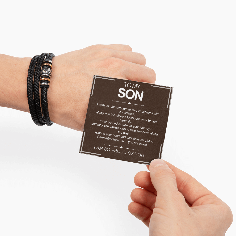 To My Son Bracelet Gift – From Mom and Dad with Personalized Card