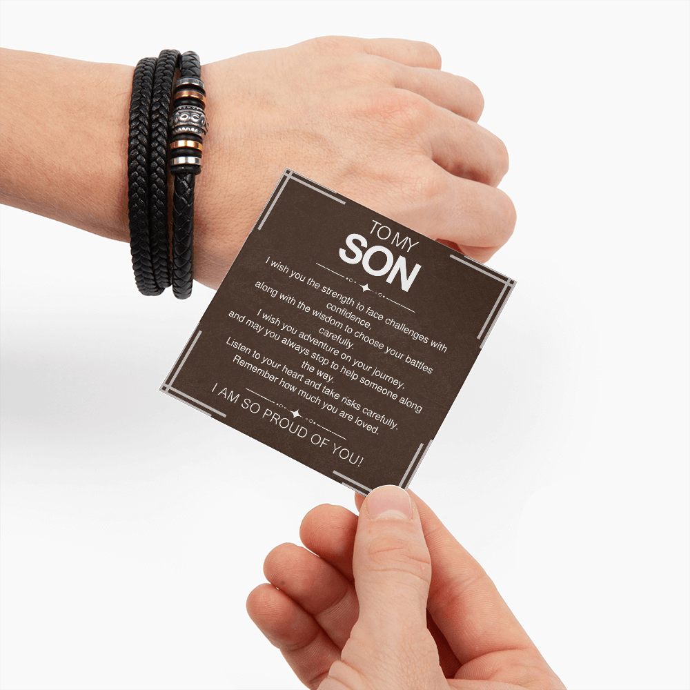 To My Son Bracelet Gift – From Mom and Dad with Personalized Card