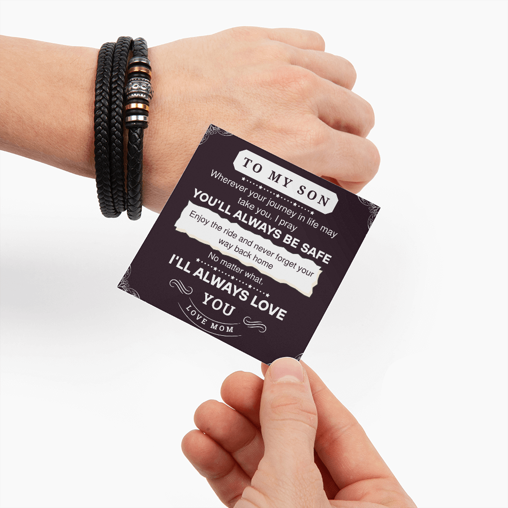 To My Son Leather Bracelet – Love You Forever Gift from Parents, Birthday or Graduation Present
