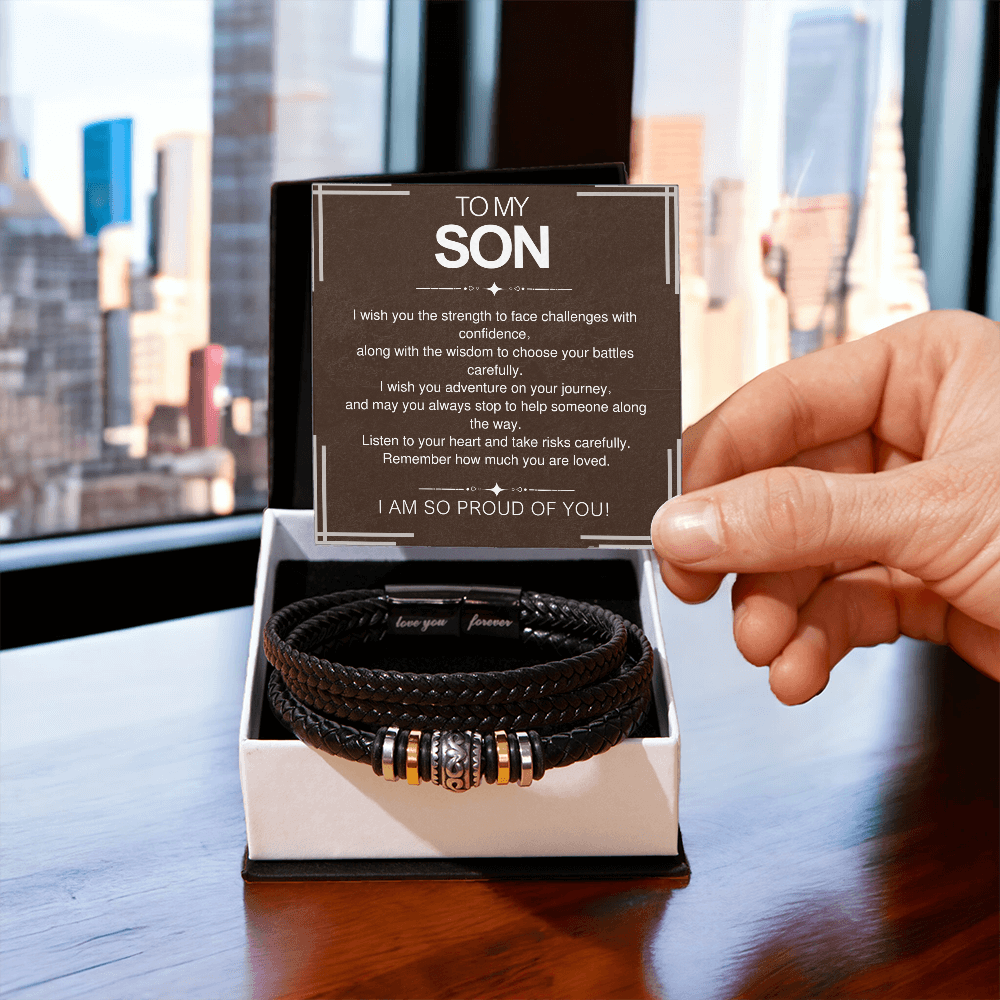 To My Son Bracelet Gift – From Mom and Dad with Personalized Card