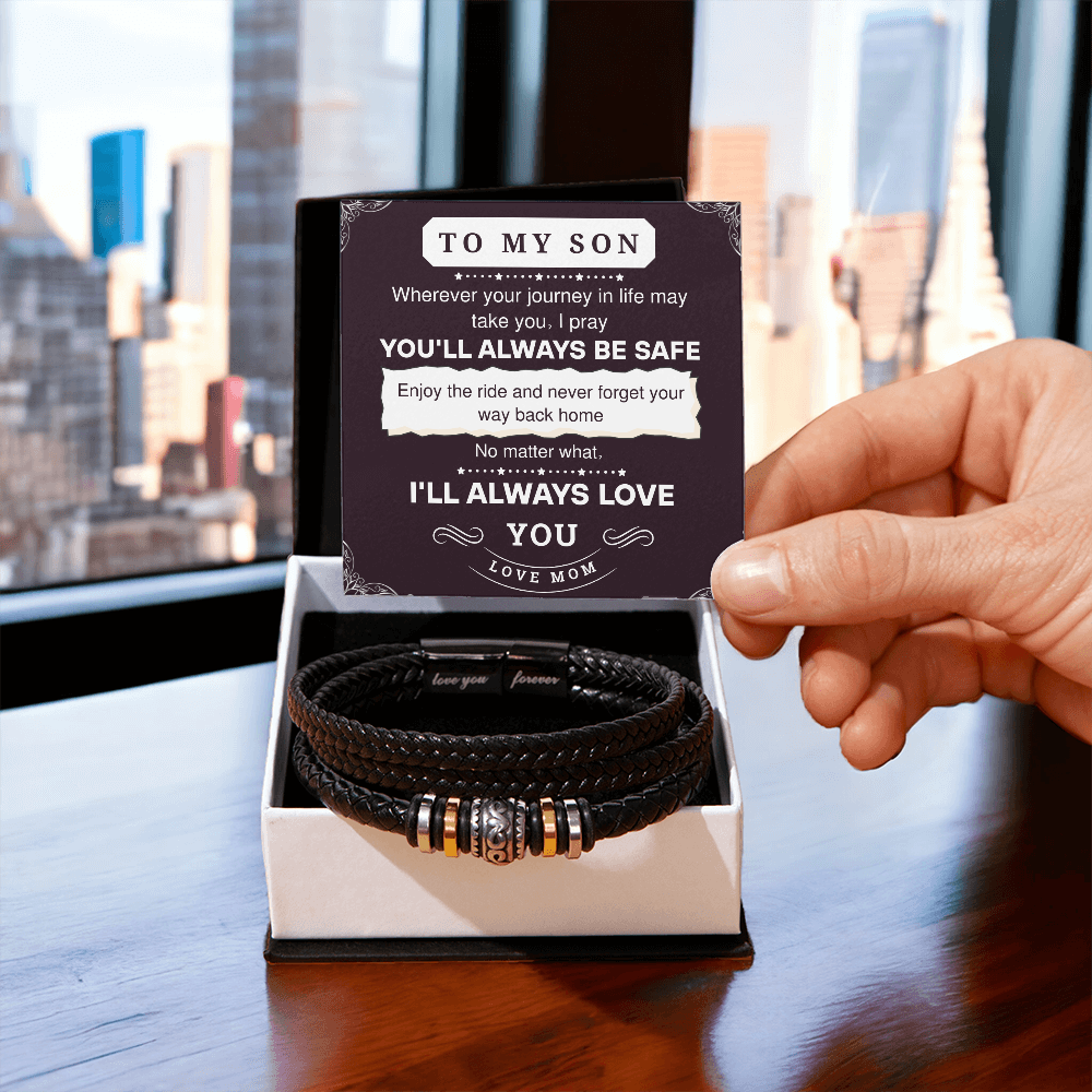 To My Son Leather Bracelet – Love You Forever Gift from Parents, Birthday or Graduation Present