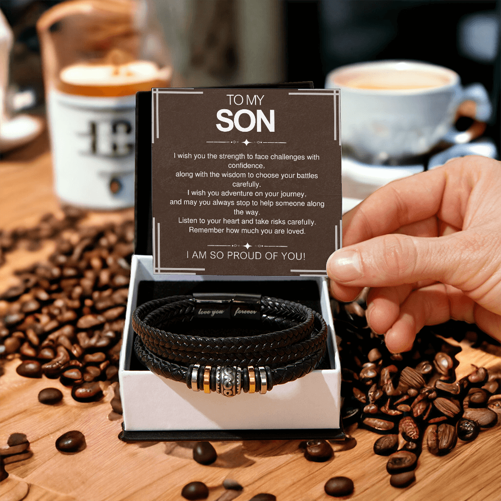 To My Son Bracelet Gift – From Mom and Dad with Personalized Card