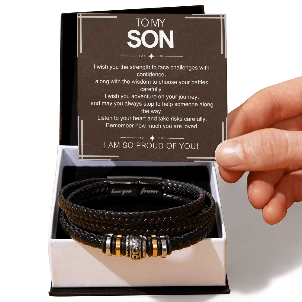 To My Son Bracelet Gift – From Mom and Dad with Personalized Card