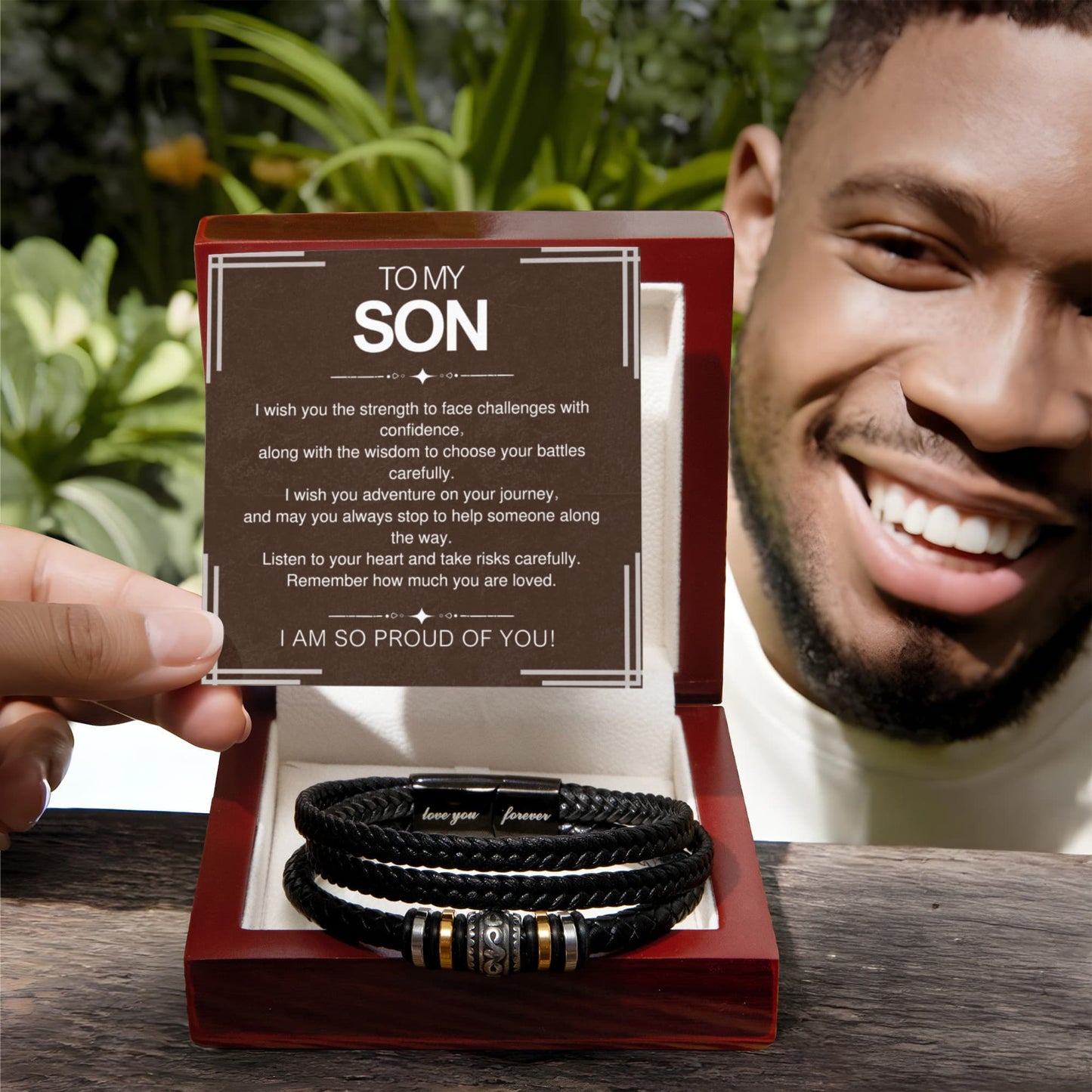 To My Son Bracelet Gift – From Mom and Dad with Personalized Card