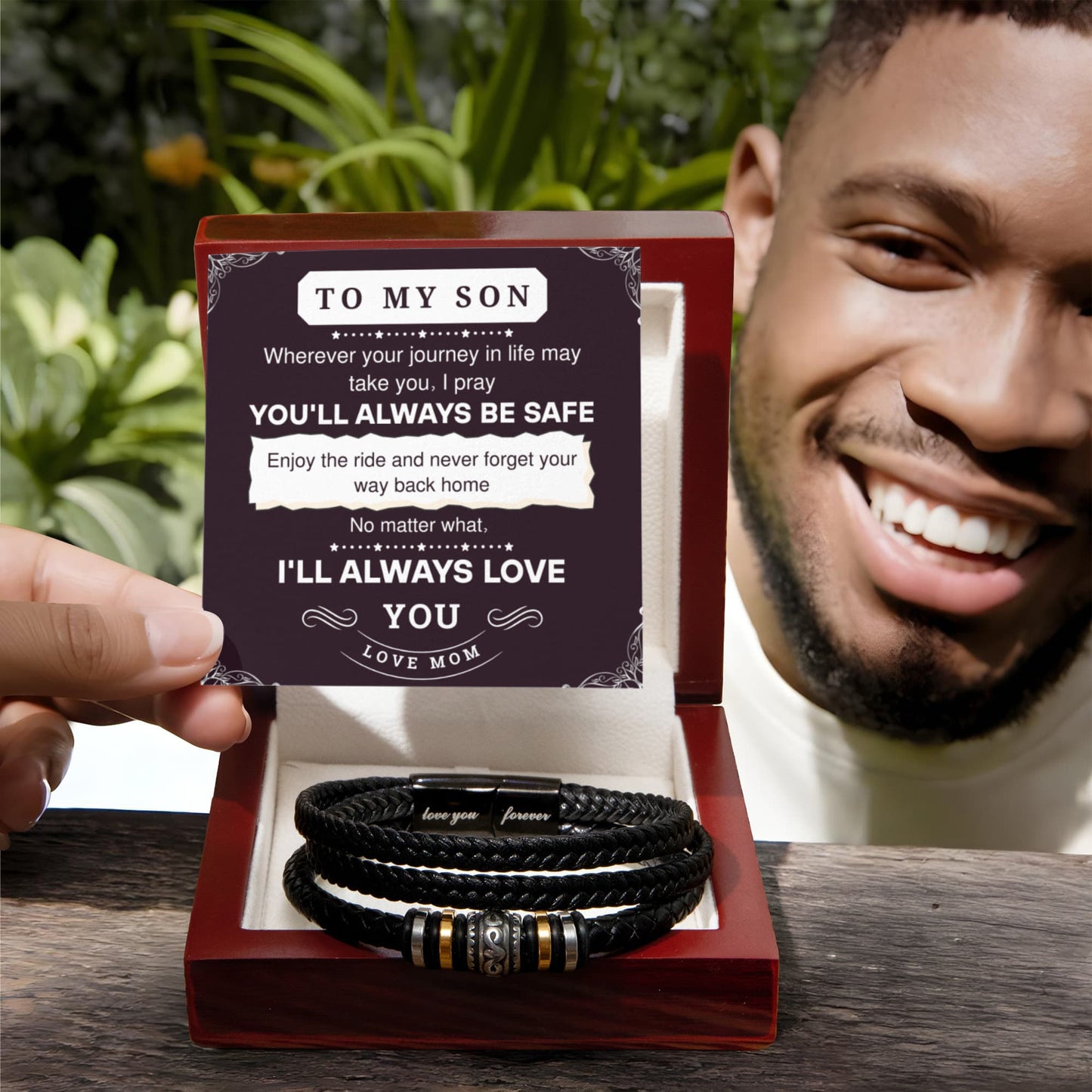 To My Son Leather Bracelet – Love You Forever Gift from Parents, Birthday or Graduation Present