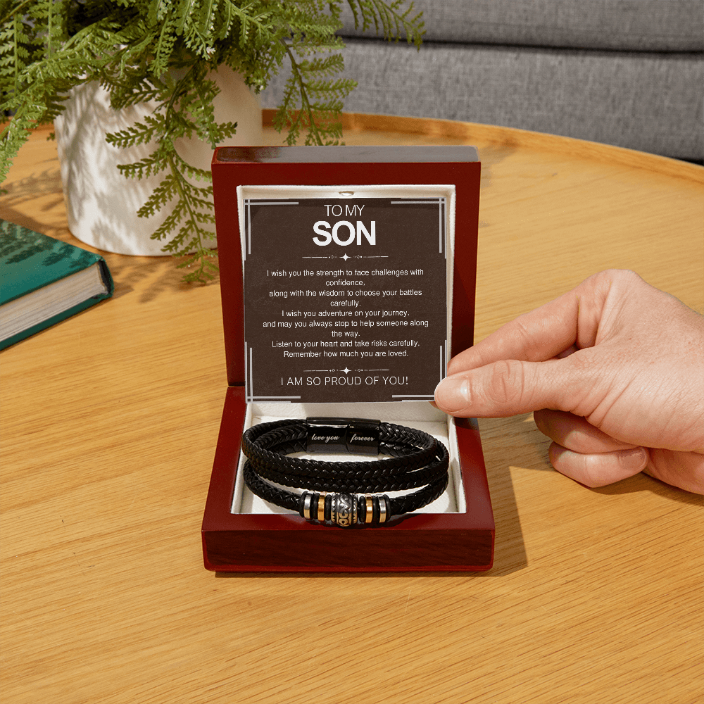 To My Son Bracelet Gift – From Mom and Dad with Personalized Card