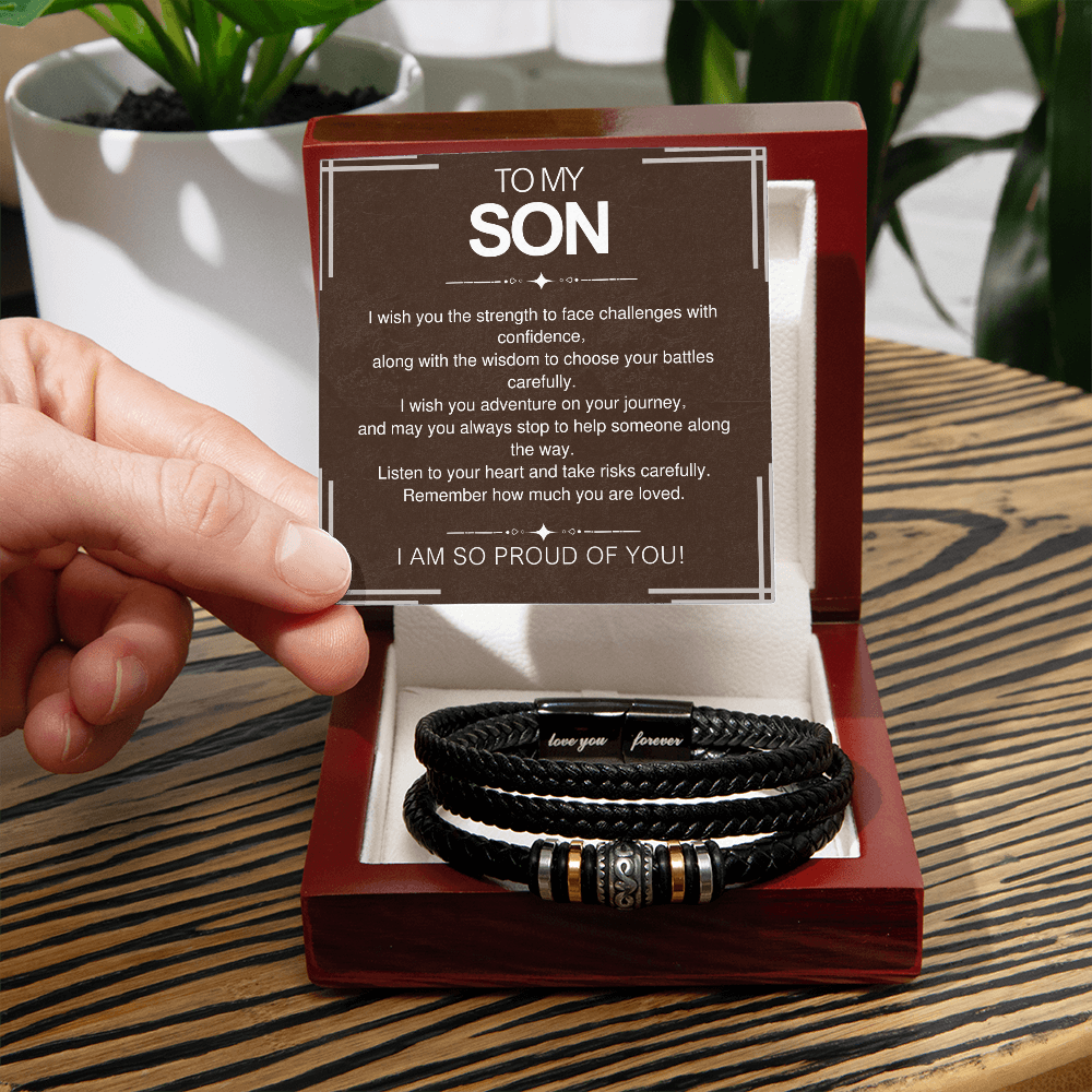 To My Son Bracelet Gift – From Mom and Dad with Personalized Card