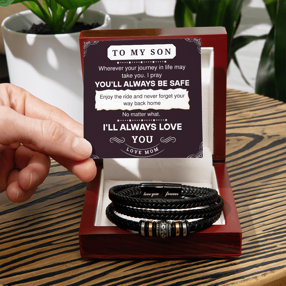 To My Son Leather Bracelet – Love You Forever Gift from Parents, Birthday or Graduation Present