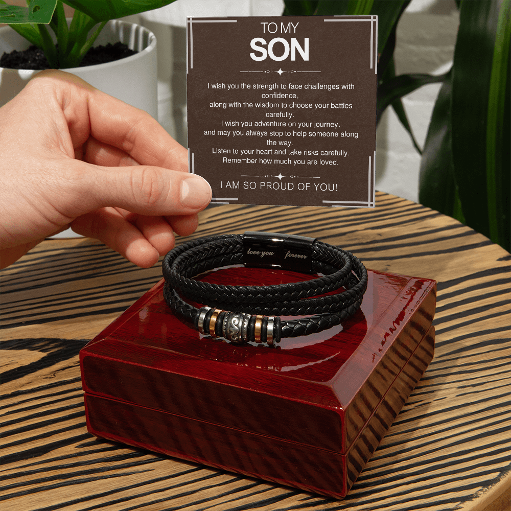 To My Son Bracelet Gift – From Mom and Dad with Personalized Card