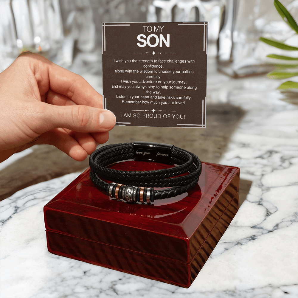 To My Son Bracelet Gift – From Mom and Dad with Personalized Card