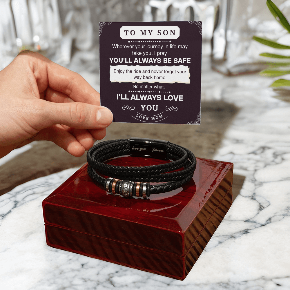 To My Son Leather Bracelet – Love You Forever Gift from Parents, Birthday or Graduation Present