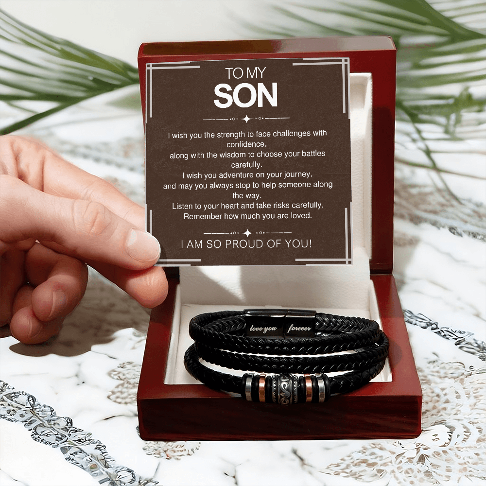 To My Son Bracelet Gift – From Mom and Dad with Personalized Card