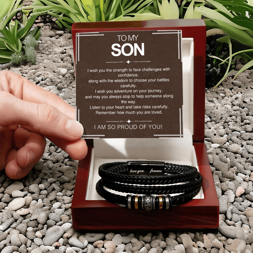 To My Son Bracelet Gift – From Mom and Dad with Personalized Card