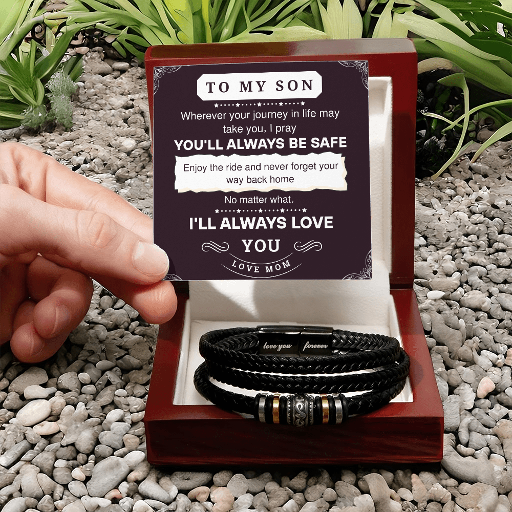 To My Son Leather Bracelet – Love You Forever Gift from Parents, Birthday or Graduation Present