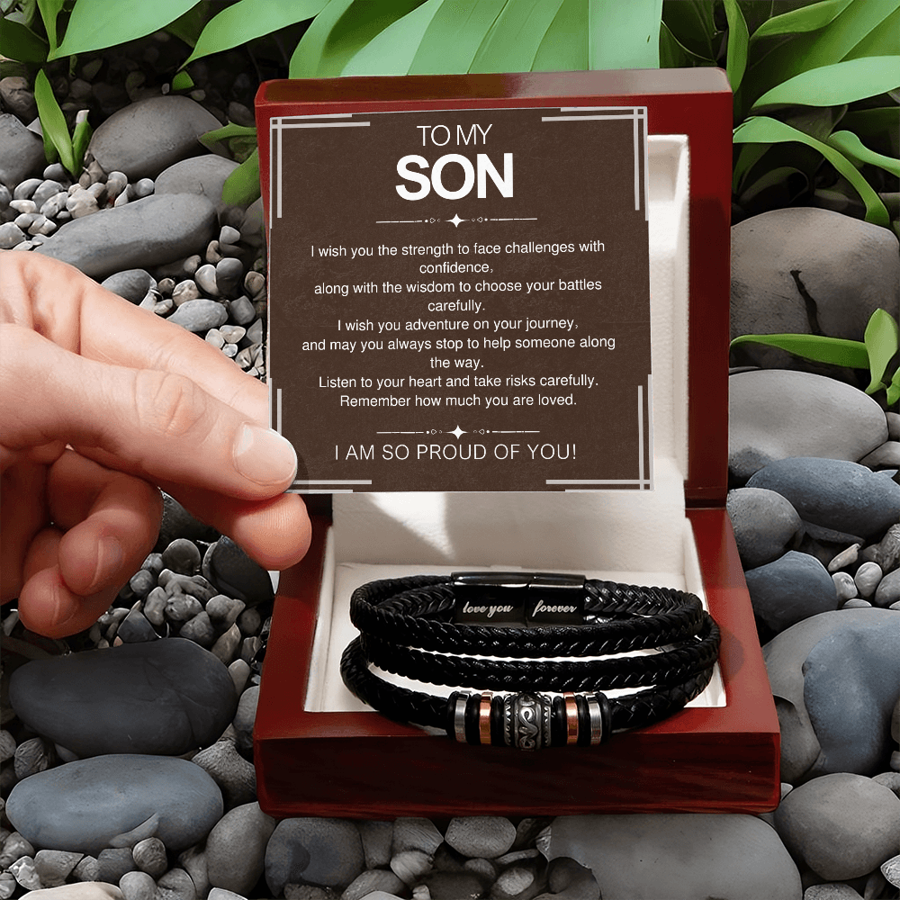 To My Son Bracelet Gift – From Mom and Dad with Personalized Card