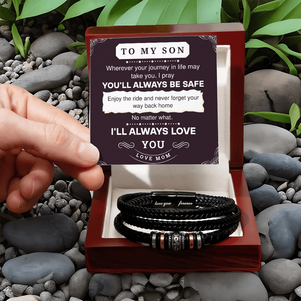 To My Son Leather Bracelet – Love You Forever Gift from Parents, Birthday or Graduation Present