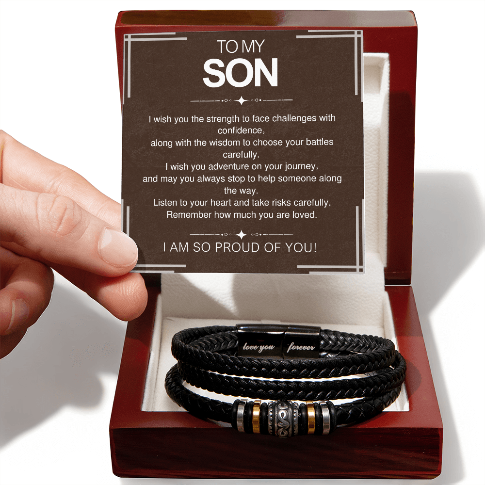 To My Son Bracelet Gift – From Mom and Dad with Personalized Card