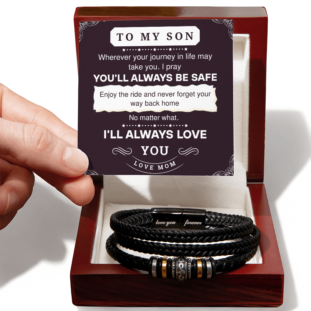 To My Son Leather Bracelet – Love You Forever Gift from Parents, Birthday or Graduation Present