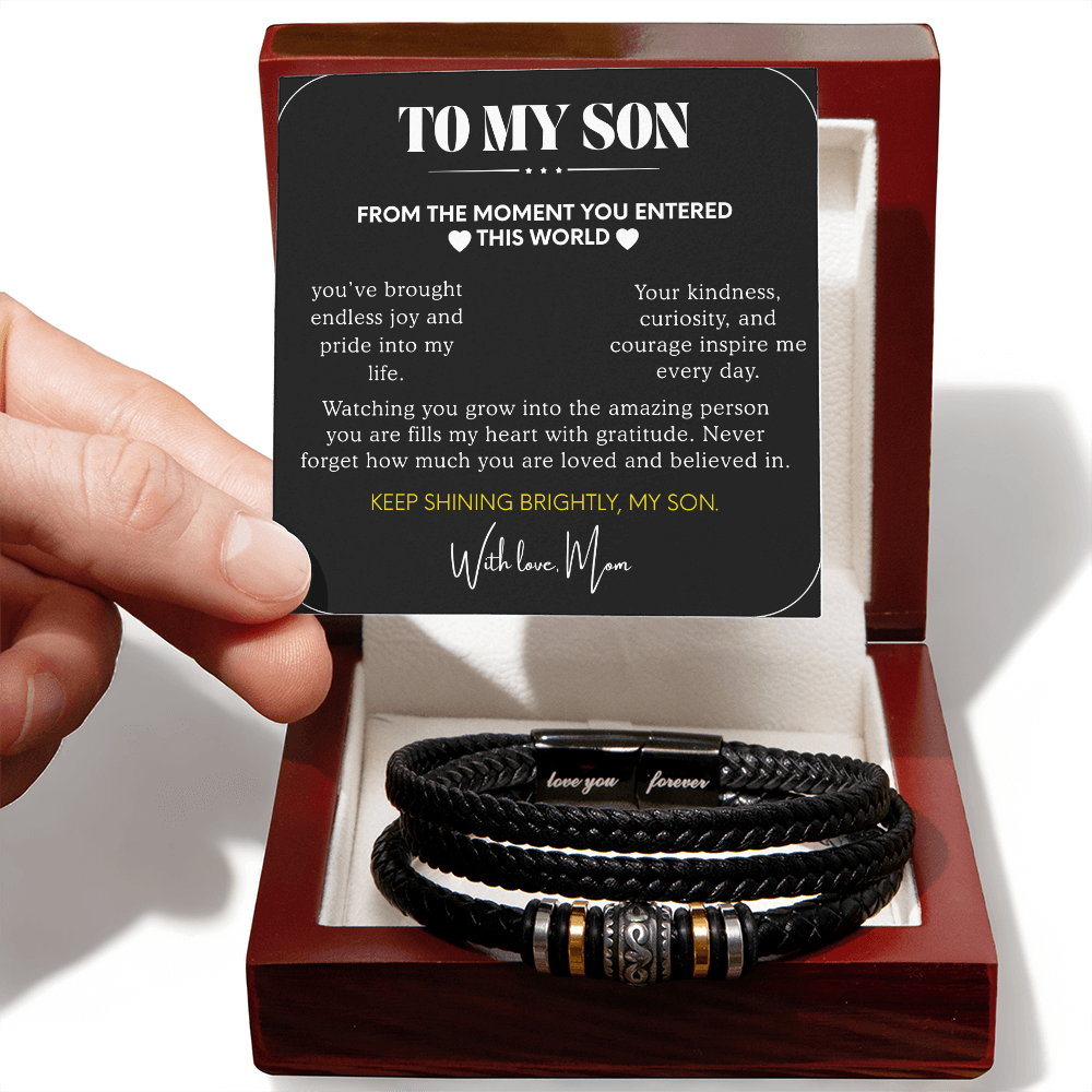 To My Son Bracelet from Mom – Love You Forever Leather Bracelet – Inspirational Gift for Son Birthday, Graduation, Christmas – Sentimental Jewelry from Mother