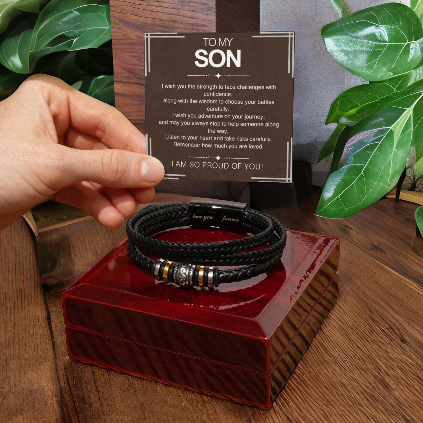 To My Son Bracelet Gift – From Mom and Dad with Personalized Card