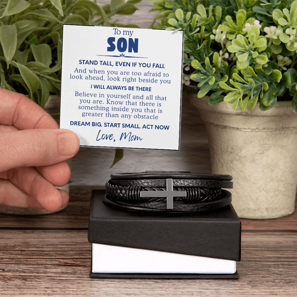 To My Son Bracelet Gift From Mom | Gifts for Son, Teen Boys for Birthday, Graduation, Christmas & Easter | Beautiful Cuban Cross Bracelet with Heartfelt Message Card & Gift Box