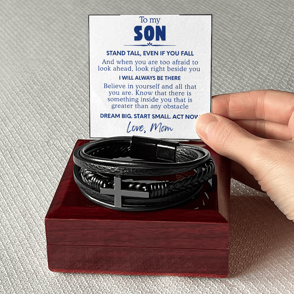 To My Son Bracelet Gift From Mom | Gifts for Son, Teen Boys for Birthday, Graduation, Christmas & Easter | Beautiful Cuban Cross Bracelet with Heartfelt Message Card & Gift Box