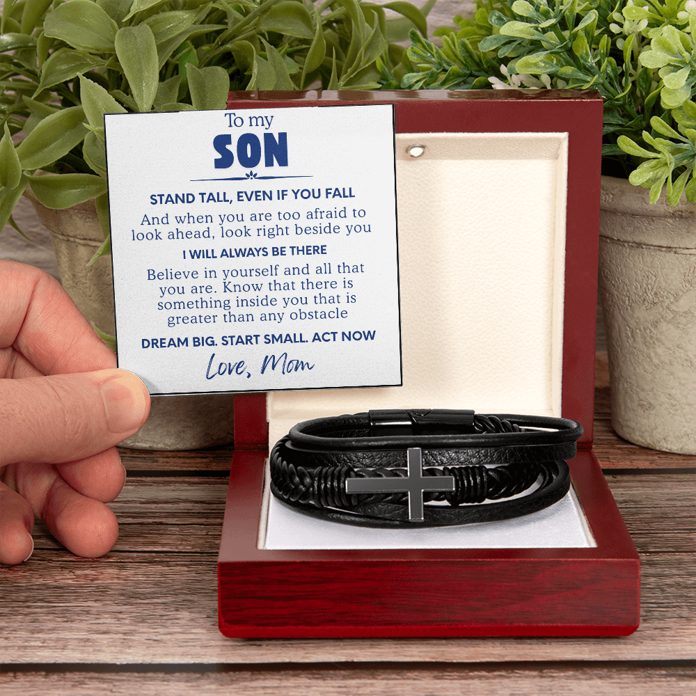 To My Son Bracelet Gift From Mom | Gifts for Son, Teen Boys for Birthday, Graduation, Christmas & Easter | Beautiful Cuban Cross Bracelet with Heartfelt Message Card & Gift Box