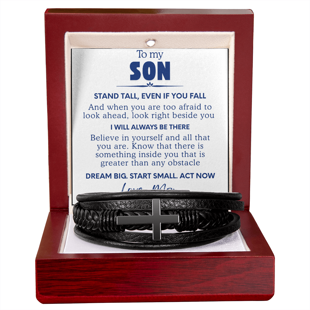 To My Son Bracelet Gift From Mom | Gifts for Son, Teen Boys for Birthday, Graduation, Christmas & Easter | Beautiful Cuban Cross Bracelet with Heartfelt Message Card & Gift Box