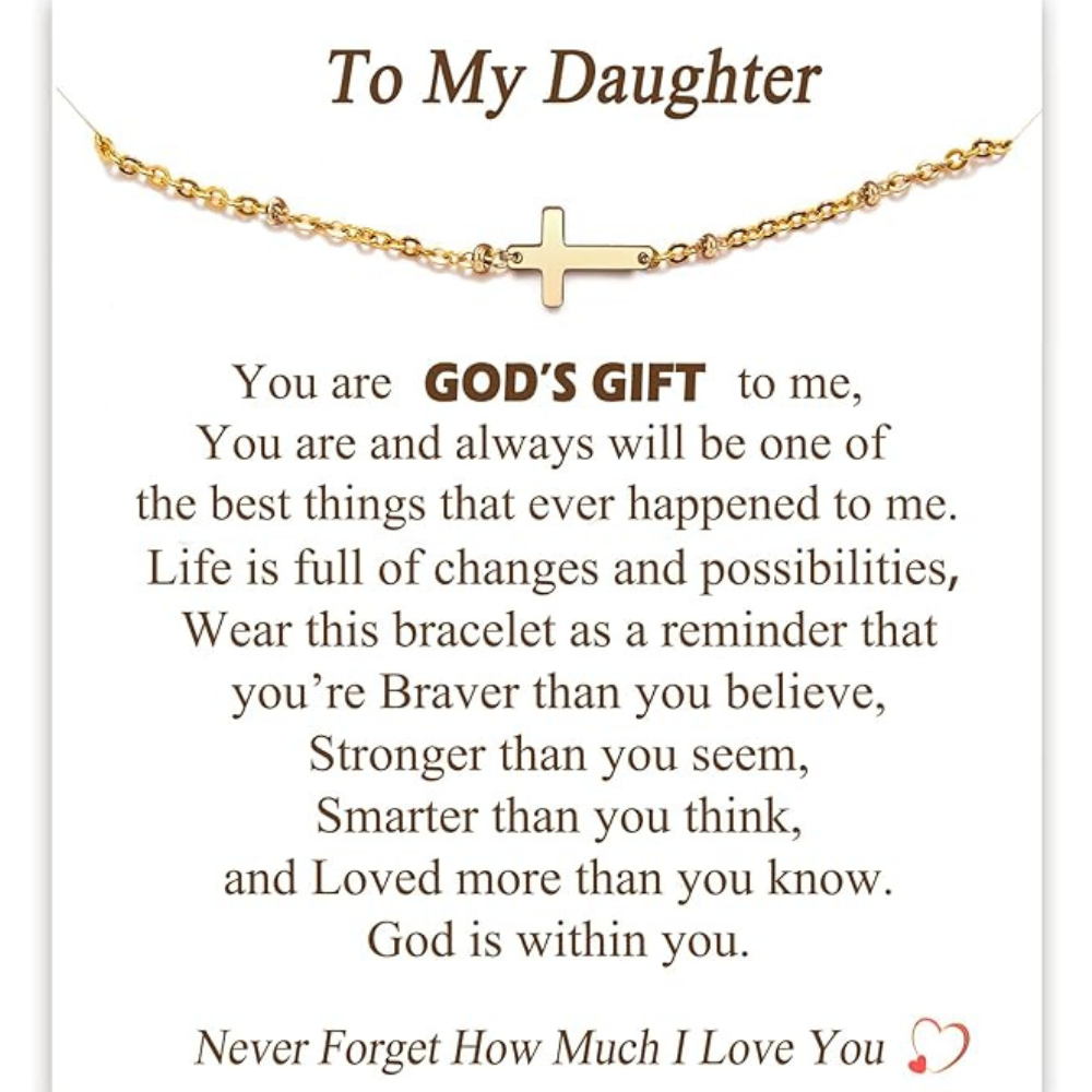 Daughter Cross Bracelet – Elegant Christian Gift for Women, Stainless Steel Cross Bracelet