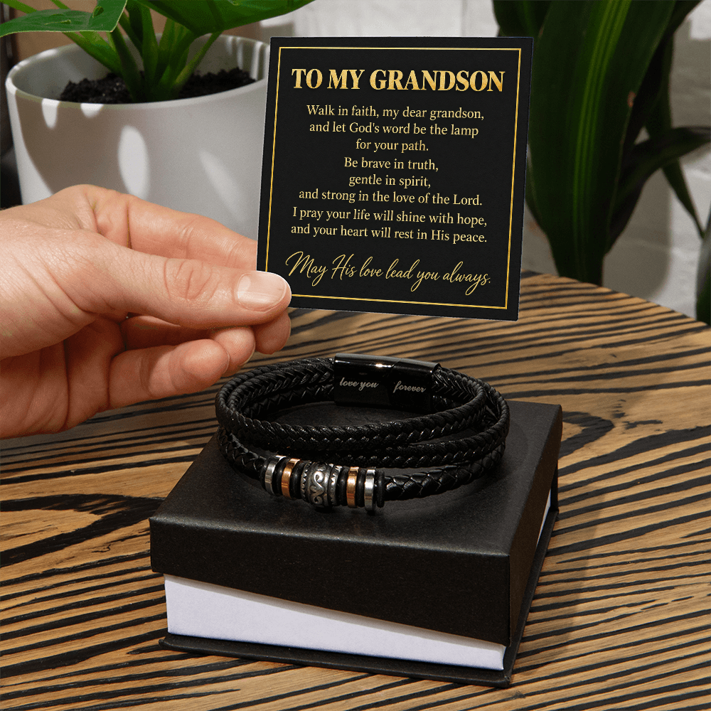 To My Grandson Walk in Faith Love You Forever Bracelet Gift