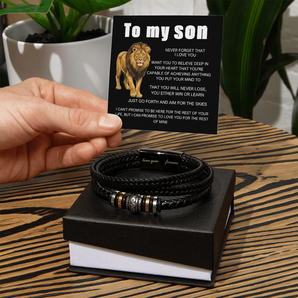 Bracelets For Men，Men's Black Braided Leather Bracelet, Stainless Steel Engraved Love You Forever Jewelry, Perfect or Dad, Husband, Son, Grandson, Nephew,Comes With Message Card And Gifts Box