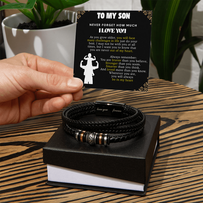 To My Son Love You Forever Bracelet - Braver Than You Believe Card
