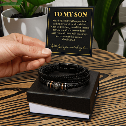 To My Son God Is With You in Every Battle Love You Forever Bracelet Gift