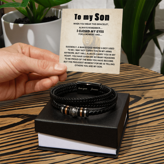 To My Son I Will Always Carry You in My Heart Braided Bracelet