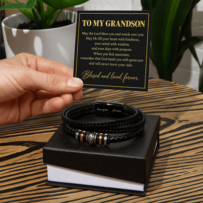 To My Grandson God Will Never Leave Your Side Love You Forever Bracelet Gift