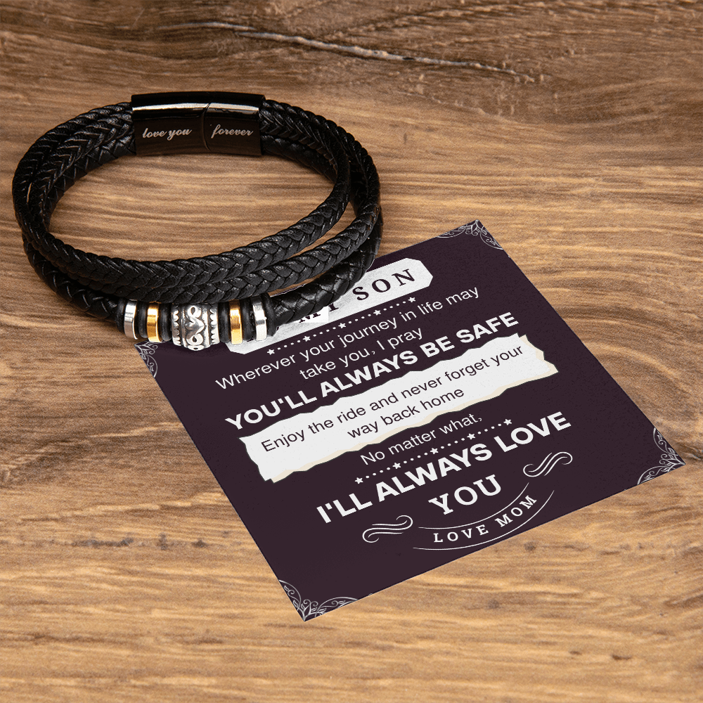 To My Son Leather Bracelet – Love You Forever Gift from Parents, Birthday or Graduation Present