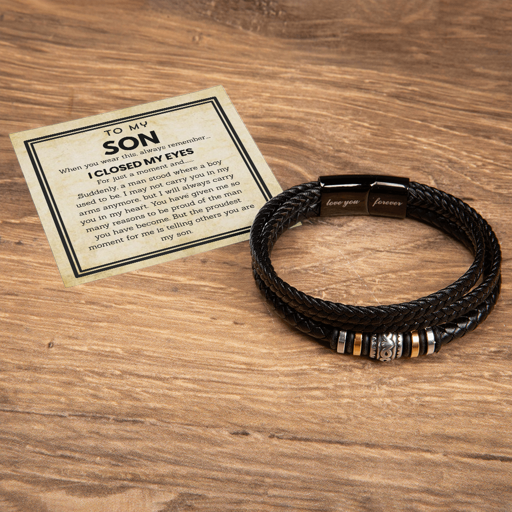 To My Son - Love You Forever Bracelet Jewelry with Heartfelt Message Card for Birthday, Graduation, or Christmas, Meaningful Gift from Mom and Dad