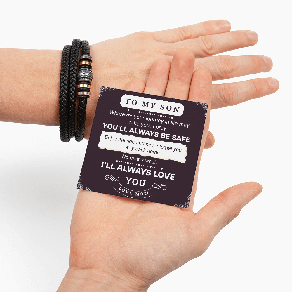 To My Son Leather Bracelet – Love You Forever Gift from Parents, Birthday or Graduation Present