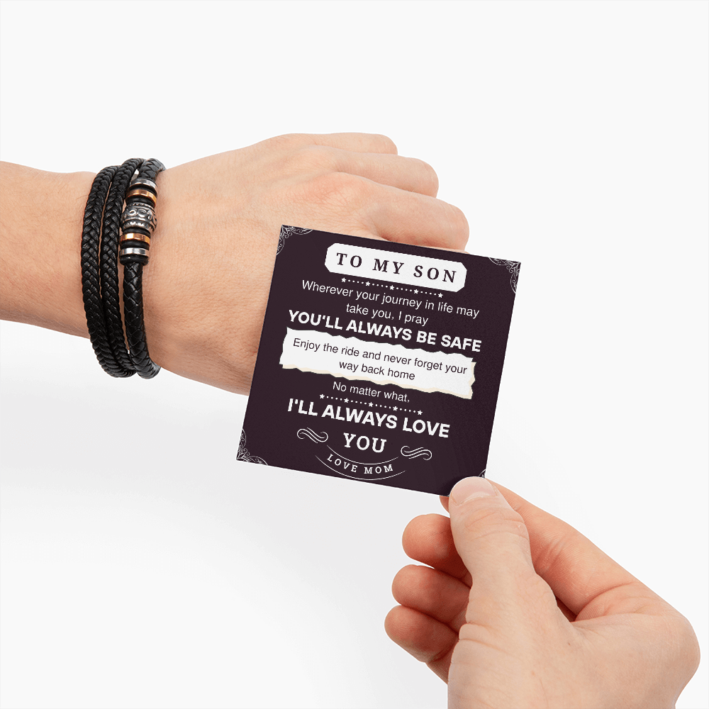 To My Son Leather Bracelet – Love You Forever Gift from Parents, Birthday or Graduation Present
