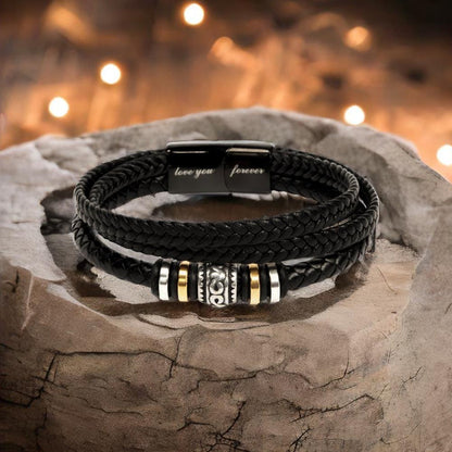 To My Son Bracelet, Braided Leather Bracelet with Stainless Steel Beads, Inspirational Message Card, Gift from Mom and Dad, Birthday Graduation Christmas Gift for Son, Keepsake Jewelry for Men
