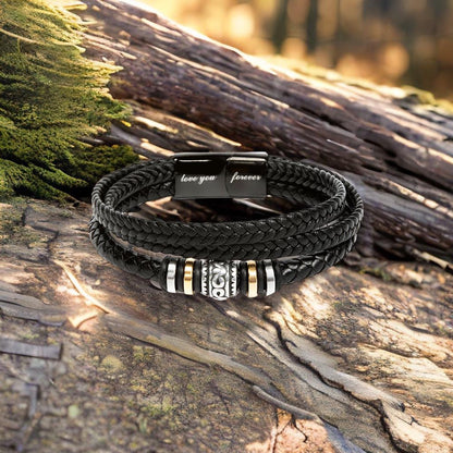 𝐋𝐞𝐚𝐭𝐡𝐞𝐫 𝐁𝐫𝐚𝐜𝐞𝐥𝐞𝐭 𝐟𝐨𝐫 𝐌𝐞𝐧 Birthday Valentine's Day Gifts for Son Grandson Boyfriend Husband Dad Brother Multi-Layer Braided Leather Bracelet with Clasp Black Inspirational Bracelet For Men