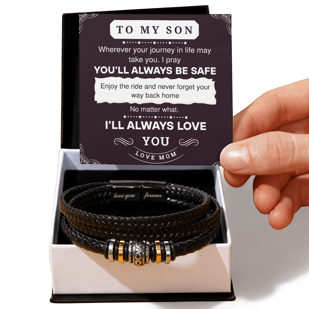 To My Son Leather Bracelet – Love You Forever Gift from Parents, Birthday or Graduation Present