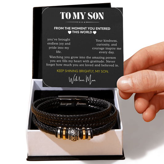 To My Son Bracelet from Mom – Love You Forever Leather Bracelet – Inspirational Gift for Son Birthday, Graduation, Christmas – Sentimental Jewelry from Mother