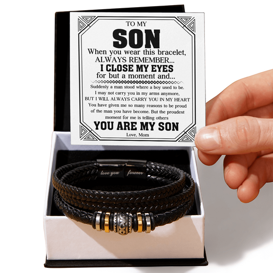To My Son - Love You Forever Bracelet Jewelry with Heartfelt Message Card for Birthday, Graduation, or Christmas, Meaningful Gift from Mom and Dad